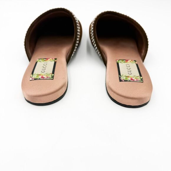 Gucci GG Brown Velvet Crystal Mules Slippers Loafers EU 38 US 8 - Picture 5 of 12